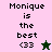 Pixelated text reads "Monique is the best <33" with a green star on pink background and white star on dark green background.