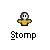 Pixelated icon shows a yellow-shirted figure with a white face and black eyes, stomping on a gray platform with black shapes, with red and orange flame effects below.