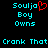 Pixelated cyan text on black background with red heart symbol replacing 'o' in Soulja, repeated twice side-by-side.