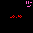 A static pixel art image with a pink heart symbol above two red 'Love' texts on black background.