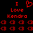 Red pixel art displays "I Love Kendra" with a heart symbol above the text, followed by two of circular icons showing rotation and closure animations
