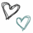 Two pixelated heart outlines on a white background, one dark gray and one teal-colored, positioned diagonally with the darker heart above and to the left of the lighter one.