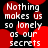 Black background with red circular shapes and white text reading "Nothing makes us so lonely as our secrets" in a pixelated font.