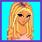 Pixel art contact sheet of a female character with blonde hair, pink top, black pants, and brown strappy sandals across six frames showing different body parts and text elements on cyan background.