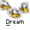 Animated contact sheet showing three frames of a buddy icon with yellow and silver objects, red text 'badass buddy .com', and black underlined text 'Dream' on gray background.