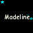 A black background displays four of 'Modeline' text with cyan and dark blue stars above each , stars shifting position across frames