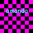 A static image with a pink and black checkered background displaying four instances of the text 'amanda' in cyan, with two instances showing a overlay effect