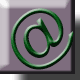 Two side-by-side frames of a green @ symbol icon on a purple background with gray borders, showing slight animation differences in the symbol's curves and tail.