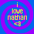 Four identical pixelated icons arranged in a , each displaying yellow text on a blue and purple spiral background