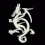 Nine silver dragon-shaped icons arranged in a on black background, each with distinct pose and orientation variations