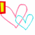 Animated icon with two interlocking hearts, a yellow rectangle, and text elements.