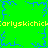 Green background with blue pixelated border and yellow text repeating 'carlyskichick' horizontally.