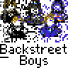 Animated contact sheet of Backstreet Boys buddy icons with pixelated character sprites and text elements across multiple frames.