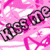 A static pixelated image with a pink and white abstract background featuring swirling black line patterns.