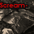 A pixelated grayscale background with red text fragments arranged in a , displaying phrases like "Scream-" and "to be heard."