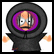A pixelated cartoon character in a black hooded cloak with purple inner lining stands next to green text reading "DEAD MAN WALKIN" on a white background.