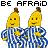 A 50x50 pixel animated buddy icon featuring two anthropomorphic bananas in blue-and-white striped pajamas on a white background, transitioning to a yellow logo with "IM BUM .com" text.