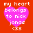 A red background with four identical pink heart-shaped icons containing white text reading 'my heart belongs to nick jonas <33' arranged in a