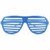 Pixelated blue aviator sunglasses with horizontal striped lenses and a solid blue bridge, set against a white background with faint pixel noise.