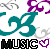 A static icon featuring teal musical notes, purple and gray swirls, and repeated 'MUSIC' text with pink hearts.