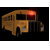 Animated sequence of a yellow school bus with red lights, showing slight rotation and headlight changes