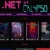 Pixelated digital artwork featuring stylized text and four vertical panels with abstract color gradients against a dark background.