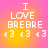 Pixelated text reads "I LOVE BREBRE" with three heart symbols below, displayed on a gradient background shifting from pink to yellow.