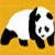 Pixelated panda on yellow background with orange text reading 'pandas r cool' in white block letters.