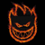 A pixelated orange flame-shaped icon with a black interior containing two curved lines resembling eyes and a jagged mouth, set against a solid black background.
