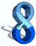 Three vertical of identical blue infinity symbols with light blue highlights and gray shadows on white backgrounds