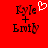 Red background with black text 'Kyle + Emily' and a white pixelated heart above 'Kyle', where the heart appears in one view but not another.
