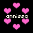 Pixelated pink hearts float against a black background with repeated text "annissa" in white pixel font.