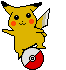 Yellow cartoon character with red cheeks and black eyes stands on a red-and-white spherical object, alternating between two distinct poses across observations.