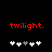 Red text 'twilight.' above five white and gray heart icons on a black background, with the third icon changing from white to gray between frames.