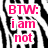Black and white zebra-stripe background with pink text reading "BTW: i am not by the devil!" on left and "POSE- SSED" on right.