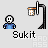 Pixel art animation of a character in blue clothing performing basketball actions near a hoop, with text "Sukit" below each frame.