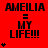 Red background with black text reading 'AMEILIA = MY LIFE!!!' and varying numbers of small star symbols below the text.