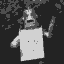 Animated sequence of a robot with a rectangular torso, helmeted head, and raised arm holding a baton-like object against dark speckled background.