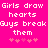 Pixelated text on bright pink background with repeated heart symbols below.