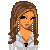 Pixel art of a woman with long brown hair wearing a white outfit and black shoes, standing next to a partial figure with a black belt, with text reading "100% Yours".