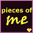 A 48x48 pixel animated contact sheet showing two frames of a buddy icon with yellow text "pieces of" and stylized lowercase "me", where the second frame changes the color of "me" from yellow to pink while keeping other elements identical.