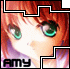 Anime-style character with red hair and green eyes, wearing a white top, displayed in multiple puzzle-piece frames with 'AMY' text below.