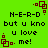 Green background with black text reading 'N-E-R-D but u kno u love me!' and red square-shaped pixel art elements in four corners.