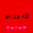 Red background displays 'eliza <3' text with pink heart symbols below, showing two animation frames where heart positions shift left to right.