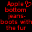 Red pixelated text on black background with a heart symbol replacing the 'o' in Apple, split into two identical vertical sections.