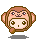 Pixel art avatar with brown monkey hood, large eyes, and pink cheeks; four variations show mouth expressions and blue question marks in different positions.