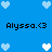 Blue background with pixelated heart icons and repeated text 'Alyssa.<3' in black font.