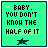 Two side-by-side pixel art frames of a green buddy icon with black text and a star symbol, showing slight animation difference in the highlighted box around "HALF OF IT".