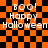 Orange and black checkered background with 'BOO! Happy Halloween' text in white pixelated font, showing animation changes in the right