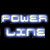 Pixelated text reads 'POWER LINE' in two rows on a black background, with blue and white coloration.